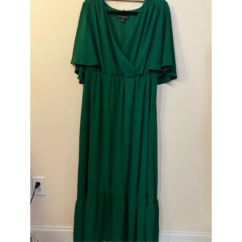 Eloquii Green Flutter Sleeve Midi Occasion Dress 14